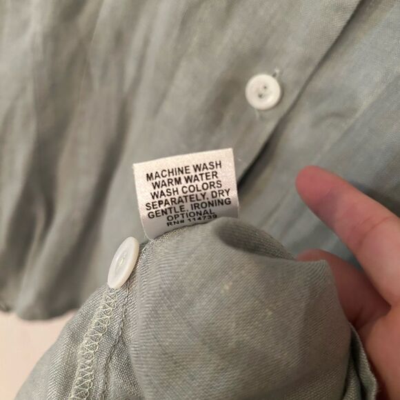 Flax Linen Women’s Size Large Light Dusty Sage Color Button up Blouse Top - Picture 8 of 9